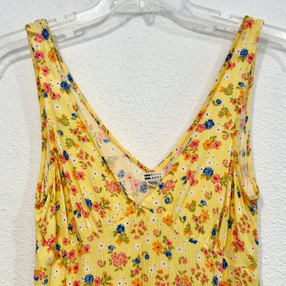 Billabong Sleeveless Mini Dress Yellow Floral V-Neck Tied Waist EUC Womens Large - Picture 6 of 9